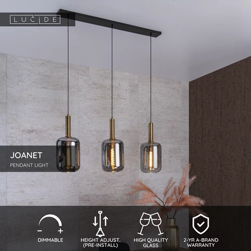 Lucide JOANET - Pendant light - 3xE27 - Smoke Grey - USP